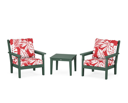 POLYWOOD® Chippendale 3-Piece Deep Seating Set in Green / Leaf Crimson