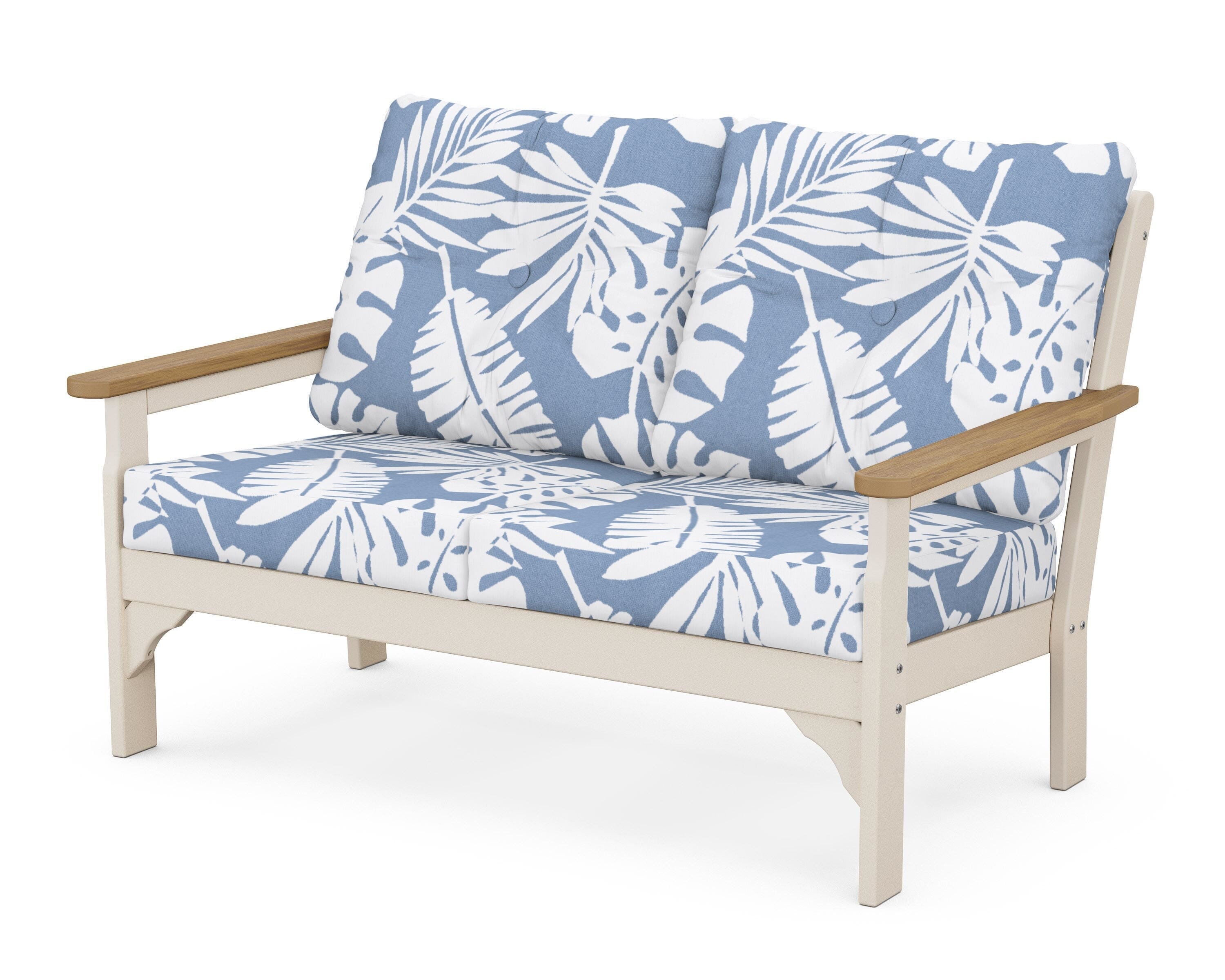 POLYWOOD® Vineyard Deep Seating Loveseat in Sand / Natural / Leaf Sky Blue