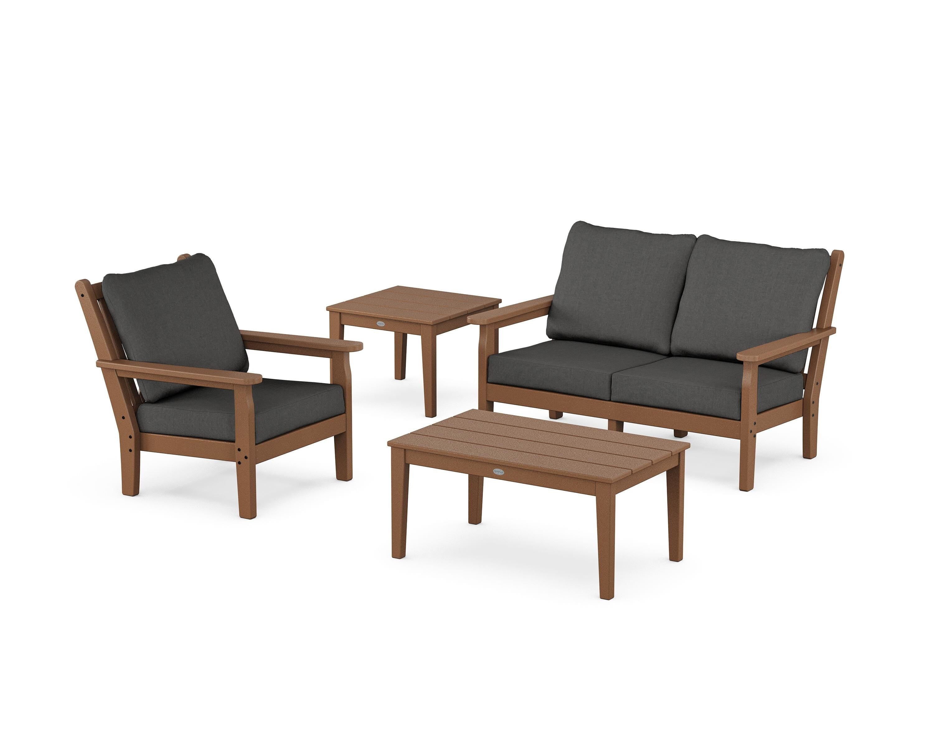 POLYWOOD® Chippendale 4-Piece Deep Seating Set in Teak / Spectrum Carbon