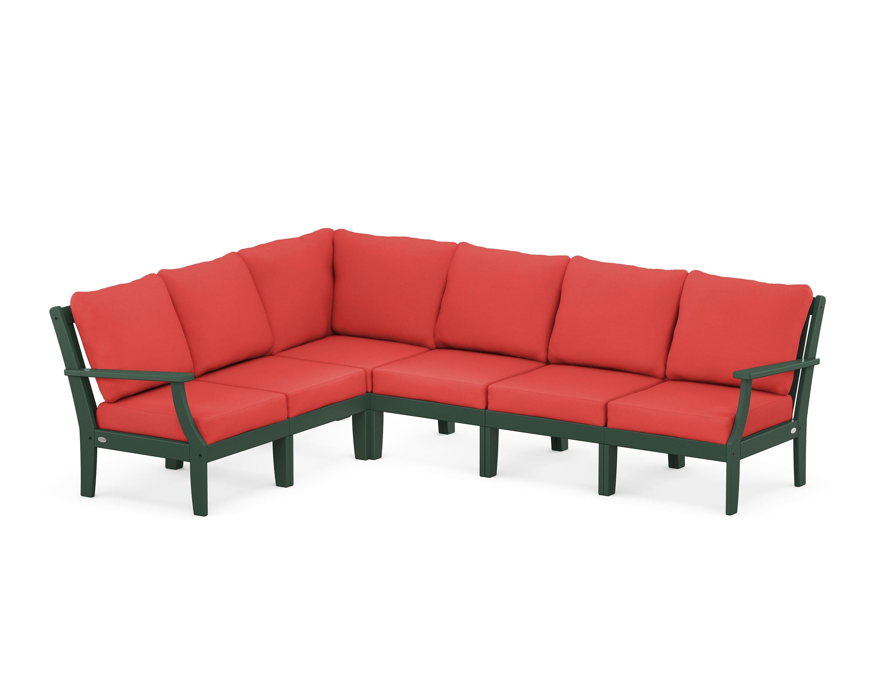 POLYWOOD® Braxton Modular 6-Piece Deep Seating Set in Green / Crimson Linen