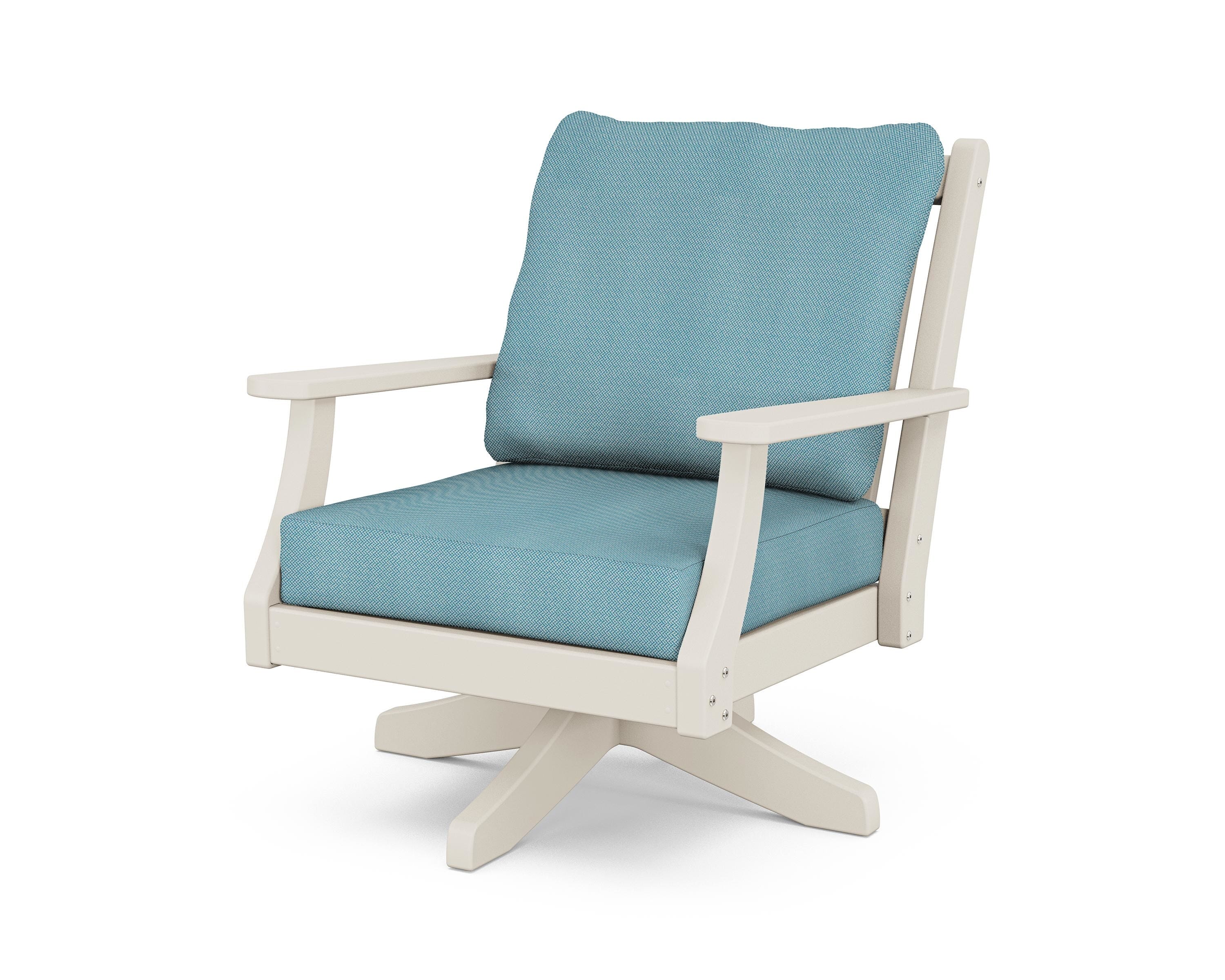 Country Living Wovendale Deep Seating Swivel Chair in Sand / Lattice Sky Blue