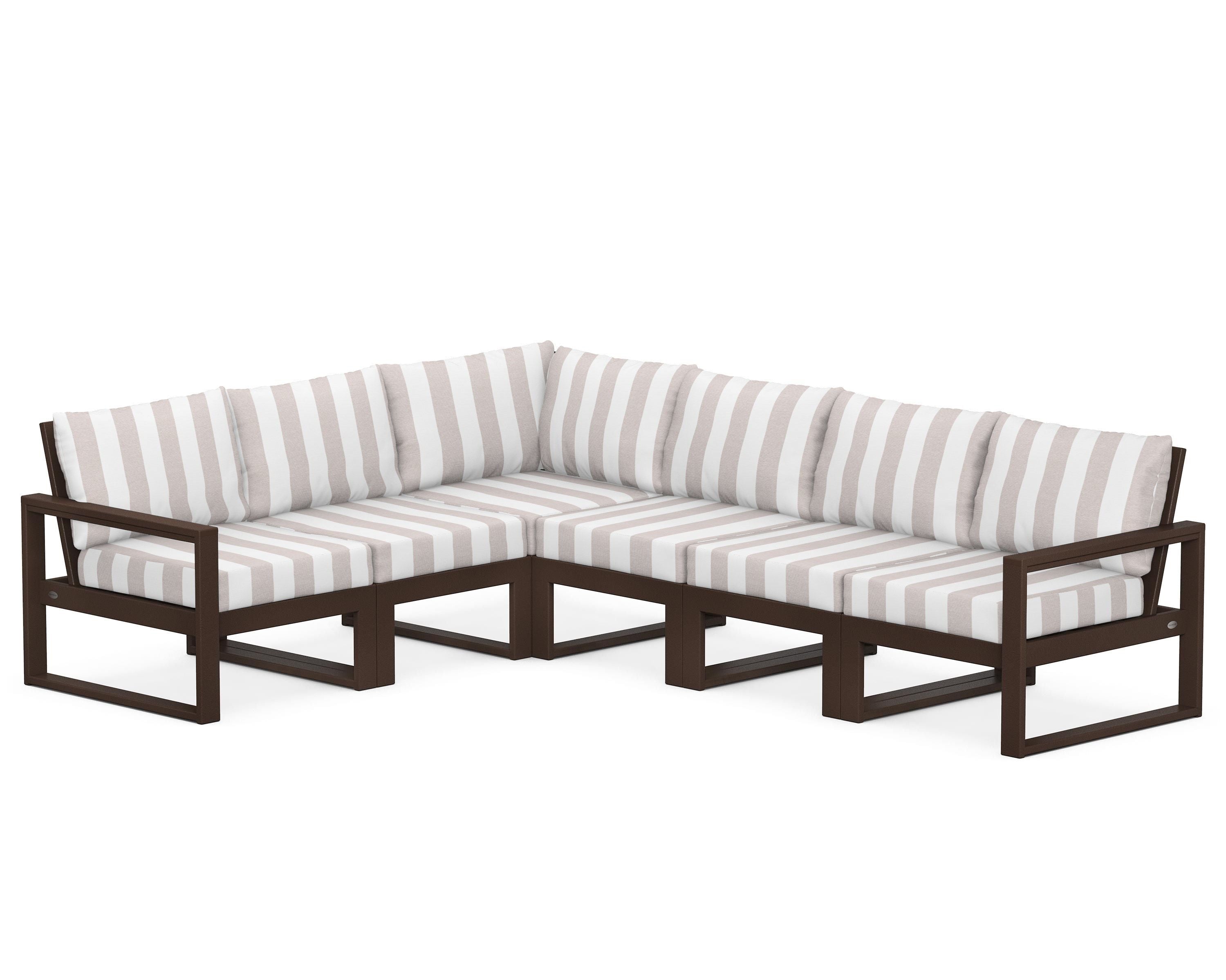 POLYWOOD® EDGE 6-Piece Modular Deep Seating Set in Mahogany / Cabana Stripe Dune Burlap