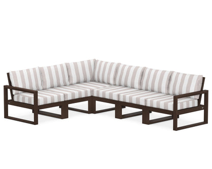 POLYWOOD® EDGE 6-Piece Modular Deep Seating Set in Mahogany / Cabana Stripe Dune Burlap