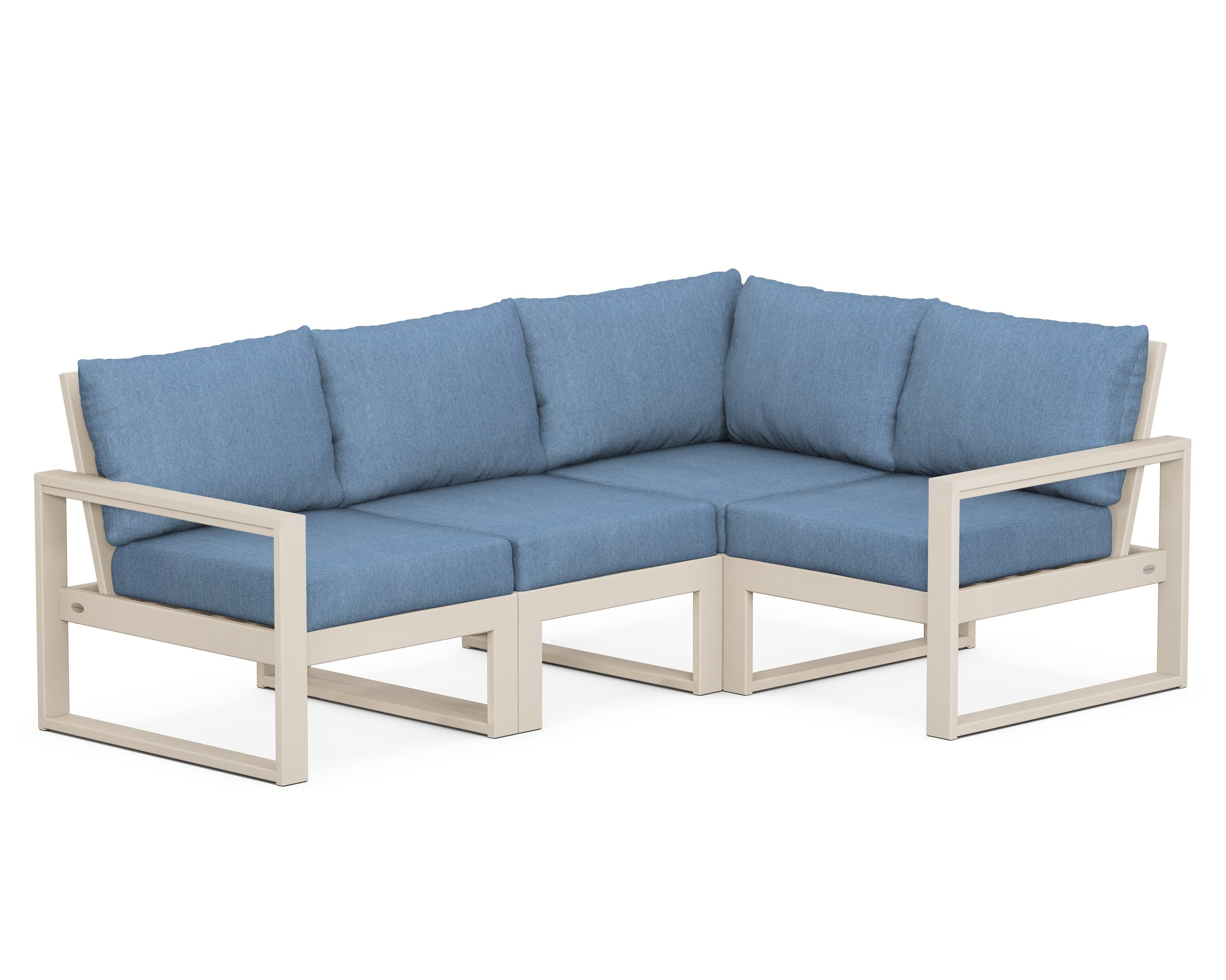 POLYWOOD® EDGE 4-Piece Modular Deep Seating Set in Sand / Sky Blue