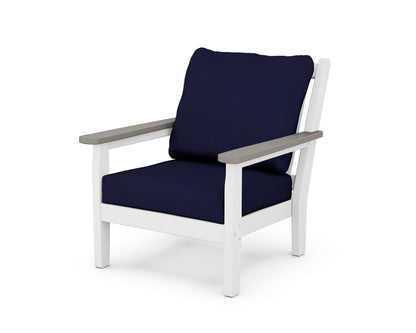POLYWOOD® Chippendale Deep Seating Chair in White / Driftwood / Navy