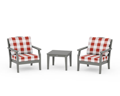 Draper James™ by  POLYWOOD® Savannah 3-Piece Deep Seating Set in Slate Grey / Buffalo Plaid Crimson