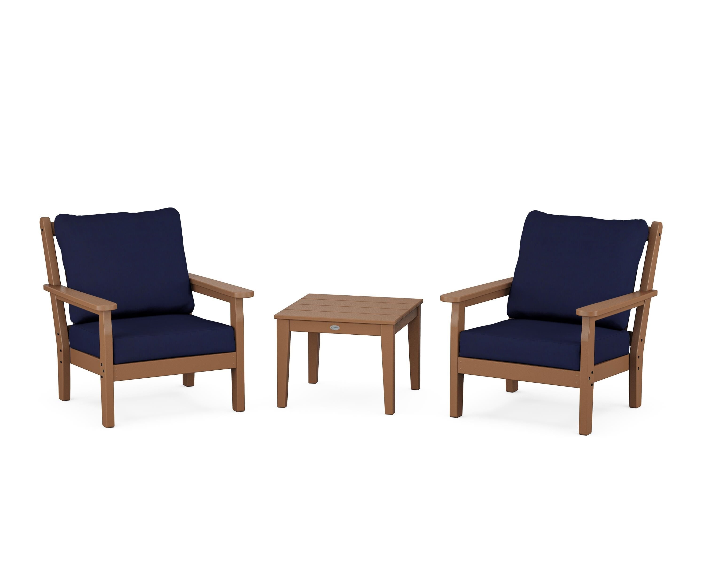 POLYWOOD® Chippendale 3-Piece Deep Seating Set in Teak / Navy