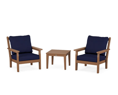 POLYWOOD® Chippendale 3-Piece Deep Seating Set in Teak / Navy