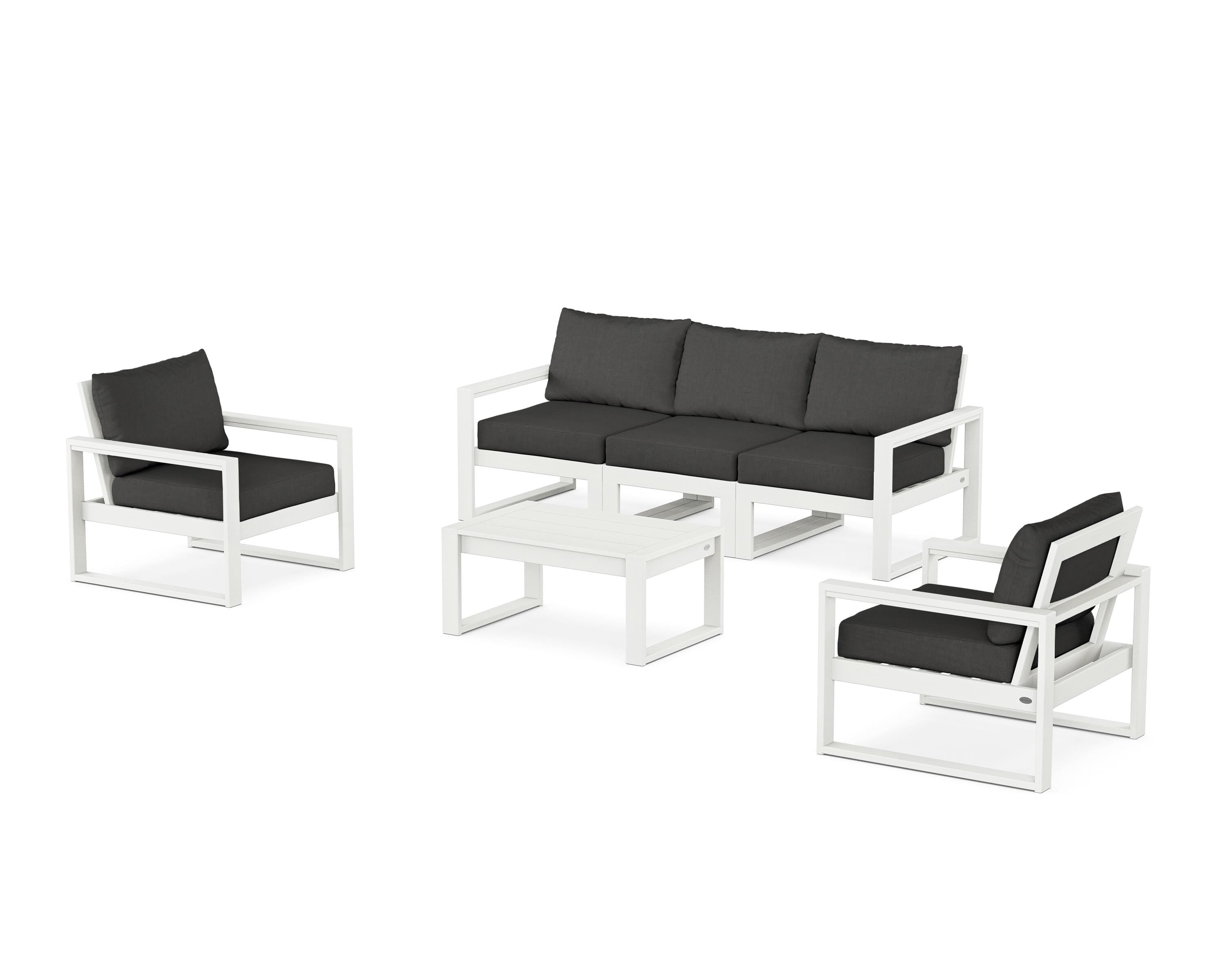 POLYWOOD® EDGE Sectional 4-Piece Deep Seating Set with Sofa in Vintage White / Spectrum Carbon