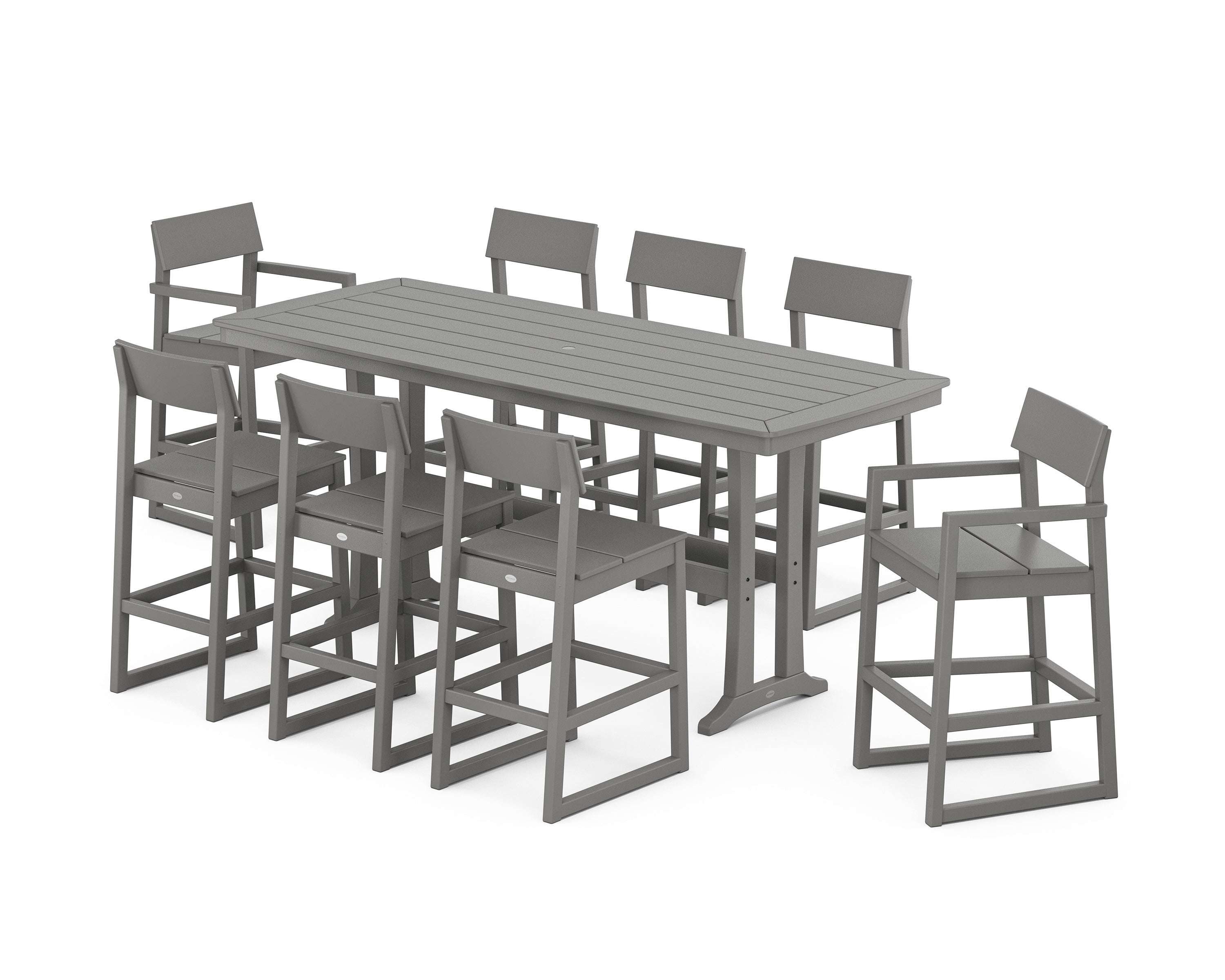 POLYWOOD® EDGE 9-Piece Bar Set with Trestle Legs in Slate Grey