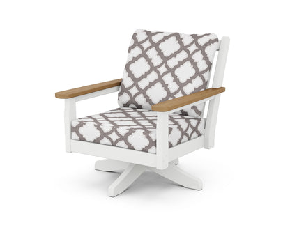POLYWOOD® Chippendale Deep Seating Swivel Chair in White / Natural / Trellis Grey Mist