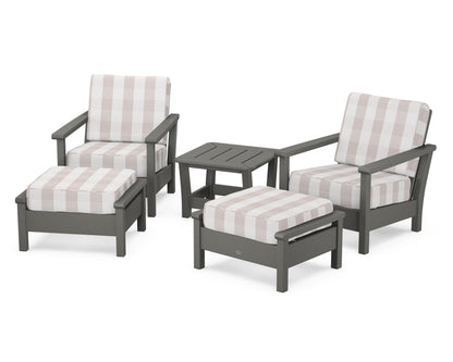 POLYWOOD® Harbour 5-Piece Deep Seating Chair Set in Slate Grey / Buffalo Plaid Dune Burlap