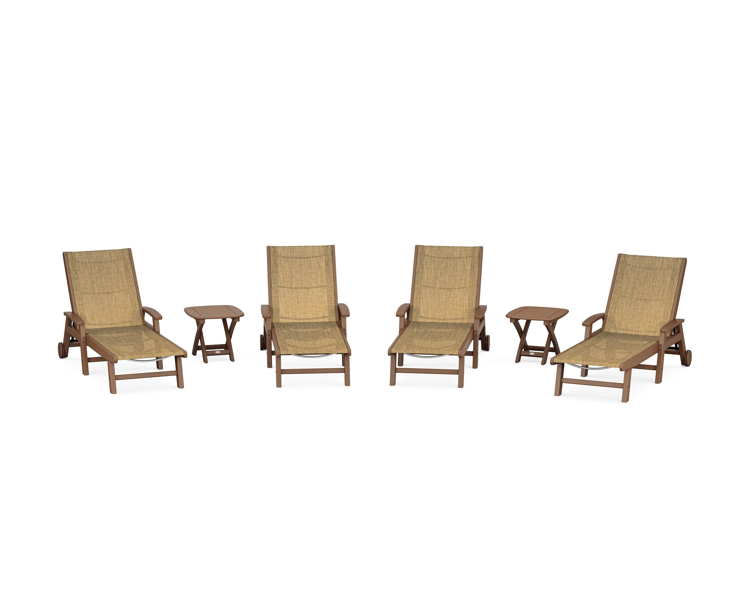 POLYWOOD® Coastal Chaise 6-Piece Set with Wheels in Teak / Burlap Sling