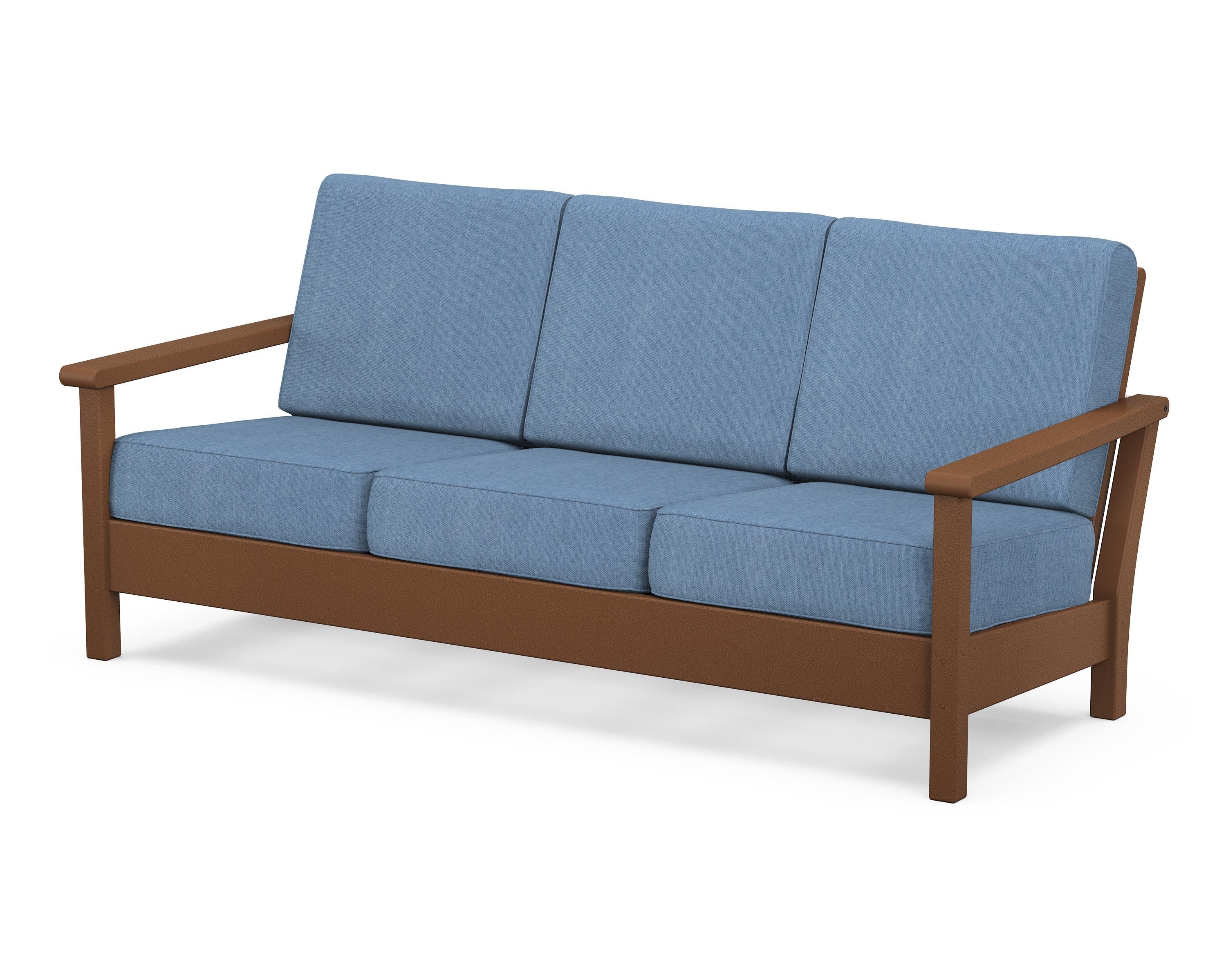 POLYWOOD® Harbour Deep Seating Sofa in Teak / Sky Blue