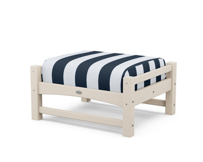 POLYWOOD® Club Ottoman in Sand / Cabana Stripe Marine Indigo