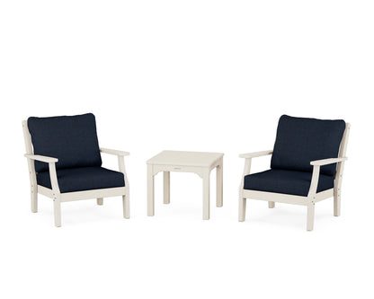 Martha Stewart by POLYWOOD® Chinoiserie 3-Piece Deep Seating Set in Sand / Marine Indigo