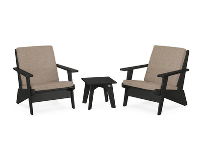 POLYWOOD® Riviera Modern Lounge 3-Piece Set in Black / Spiced Burlap