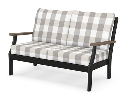 POLYWOOD® Braxton Deep Seating Loveseat in Black / Kona / Buffalo Plaid Grey Mist