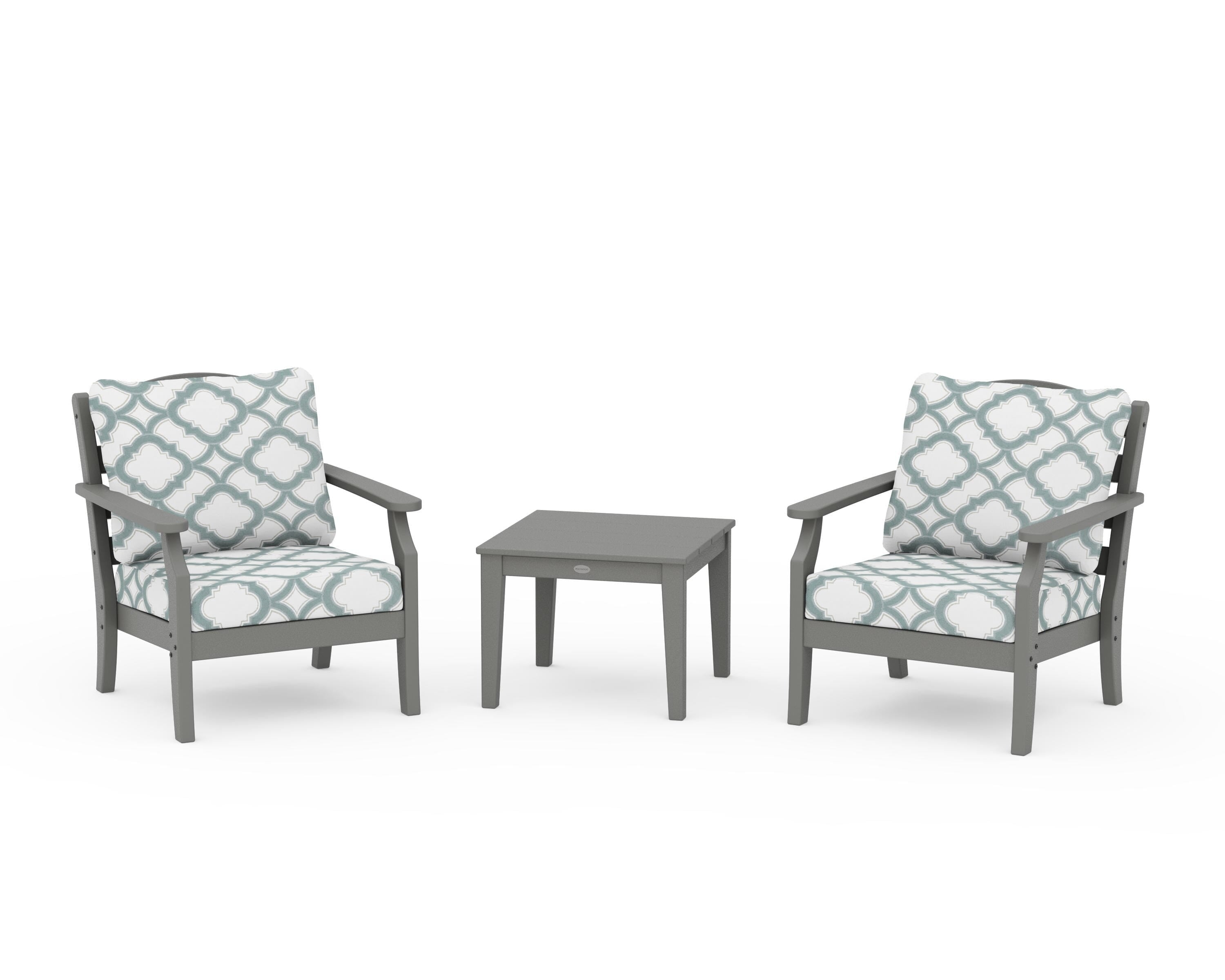 Draper James™ by  POLYWOOD® Savannah 3-Piece Deep Seating Set in Slate Grey / Trellis Glacier Spa