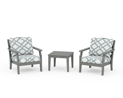 Draper James™ by  POLYWOOD® Savannah 3-Piece Deep Seating Set in Slate Grey / Trellis Glacier Spa
