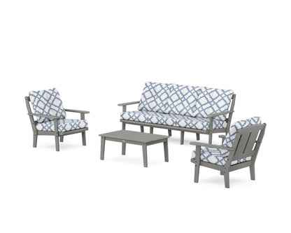 POLYWOOD® Mission 4-Piece Deep Seating Set with Sofa in Slate Grey / Trellis Sky Blue