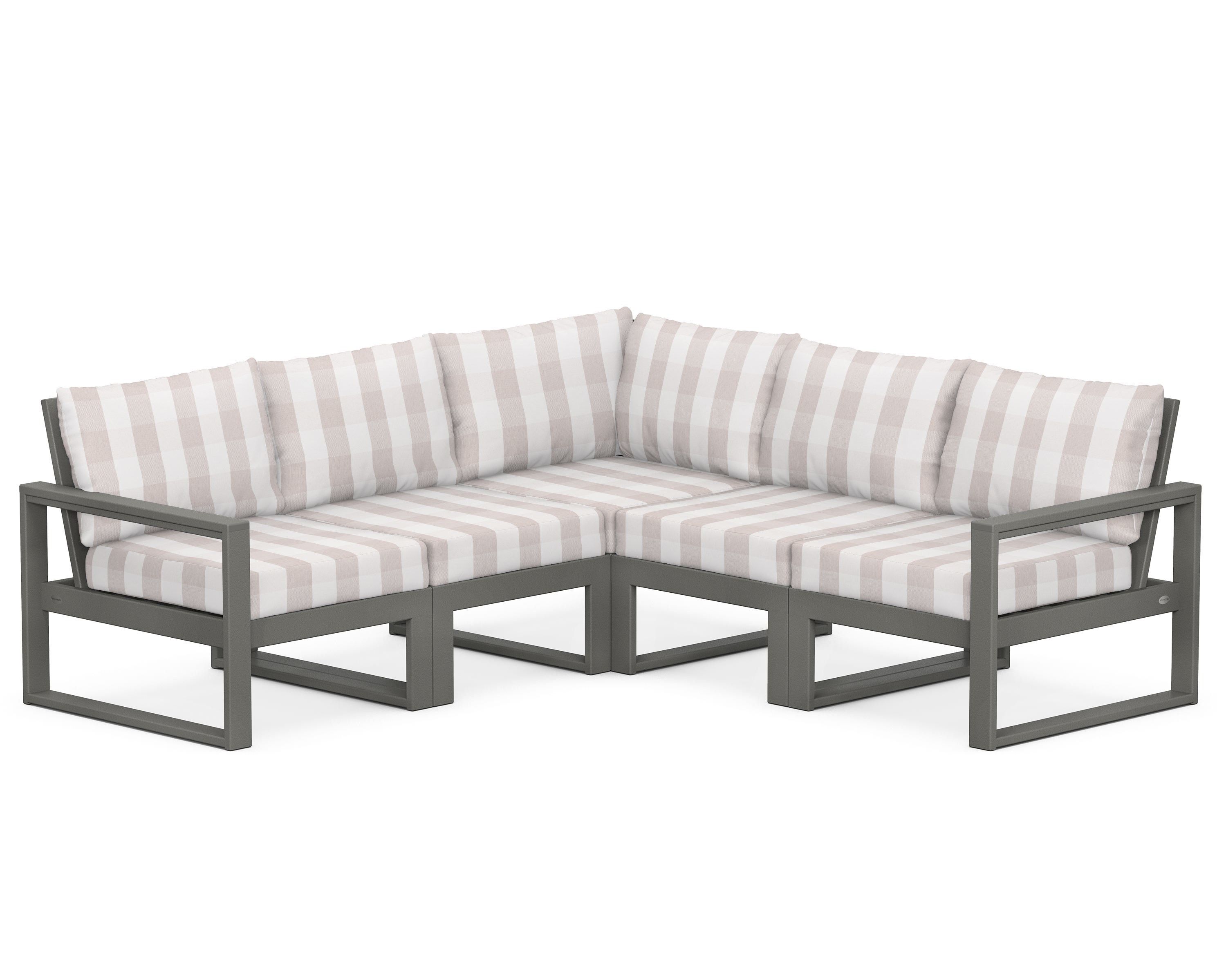 POLYWOOD® EDGE 5-Piece Modular Deep Seating Set in Slate Grey / Buffalo Plaid Dune Burlap