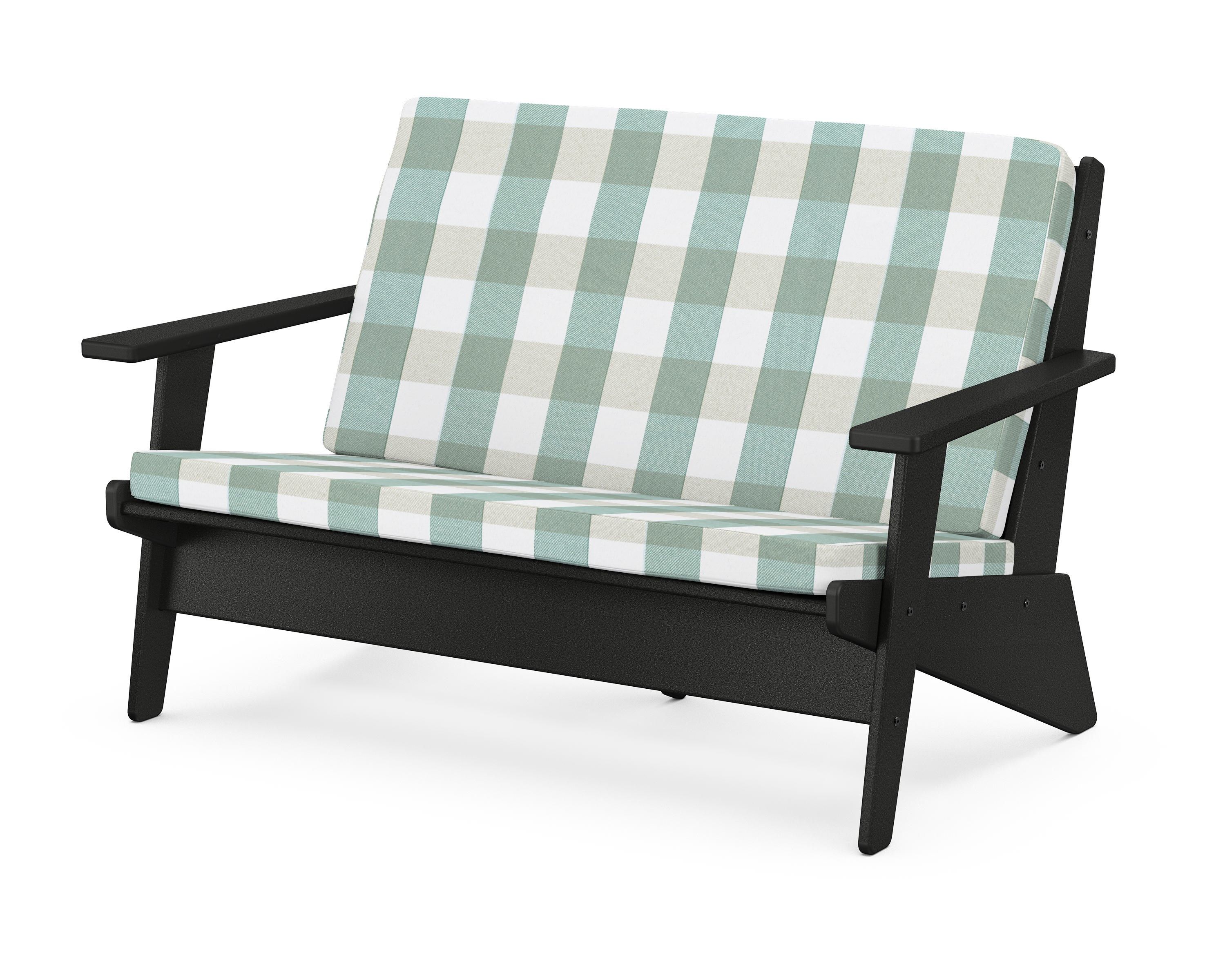 POLYWOOD® Riviera Modern Lounge Loveseat in Black / Buffalo Plaid Glacier Spa