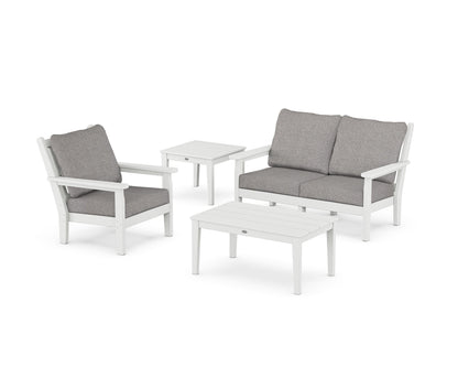 POLYWOOD® Chippendale 4-Piece Deep Seating Set in White / Grey Mist