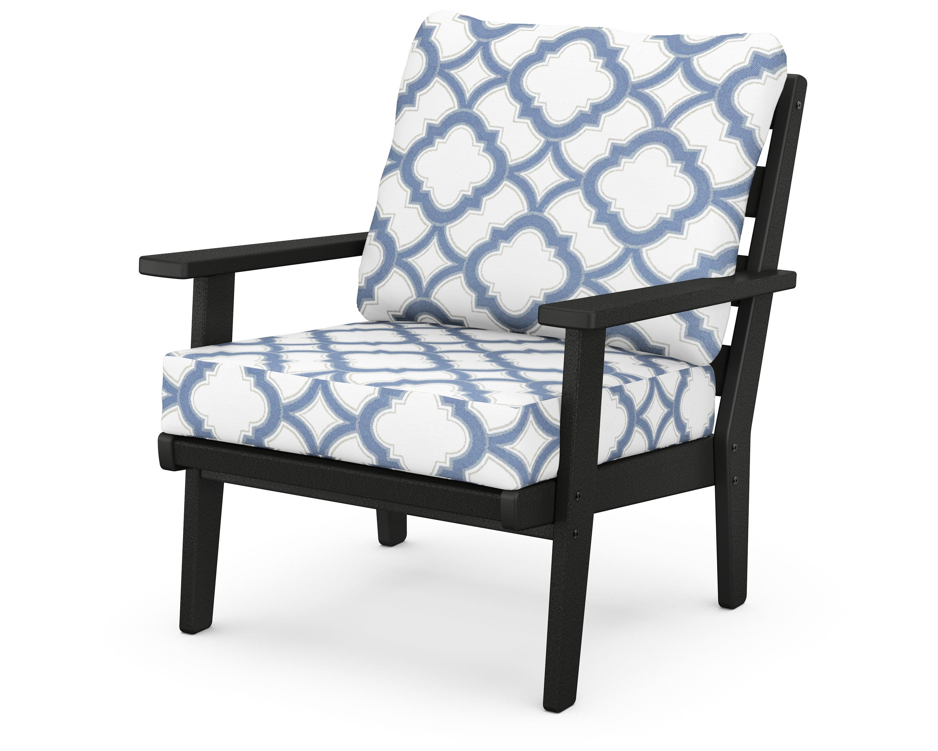 POLYWOOD® Grant Park Deep Seating Chair in Black / Trellis Sky Blue
