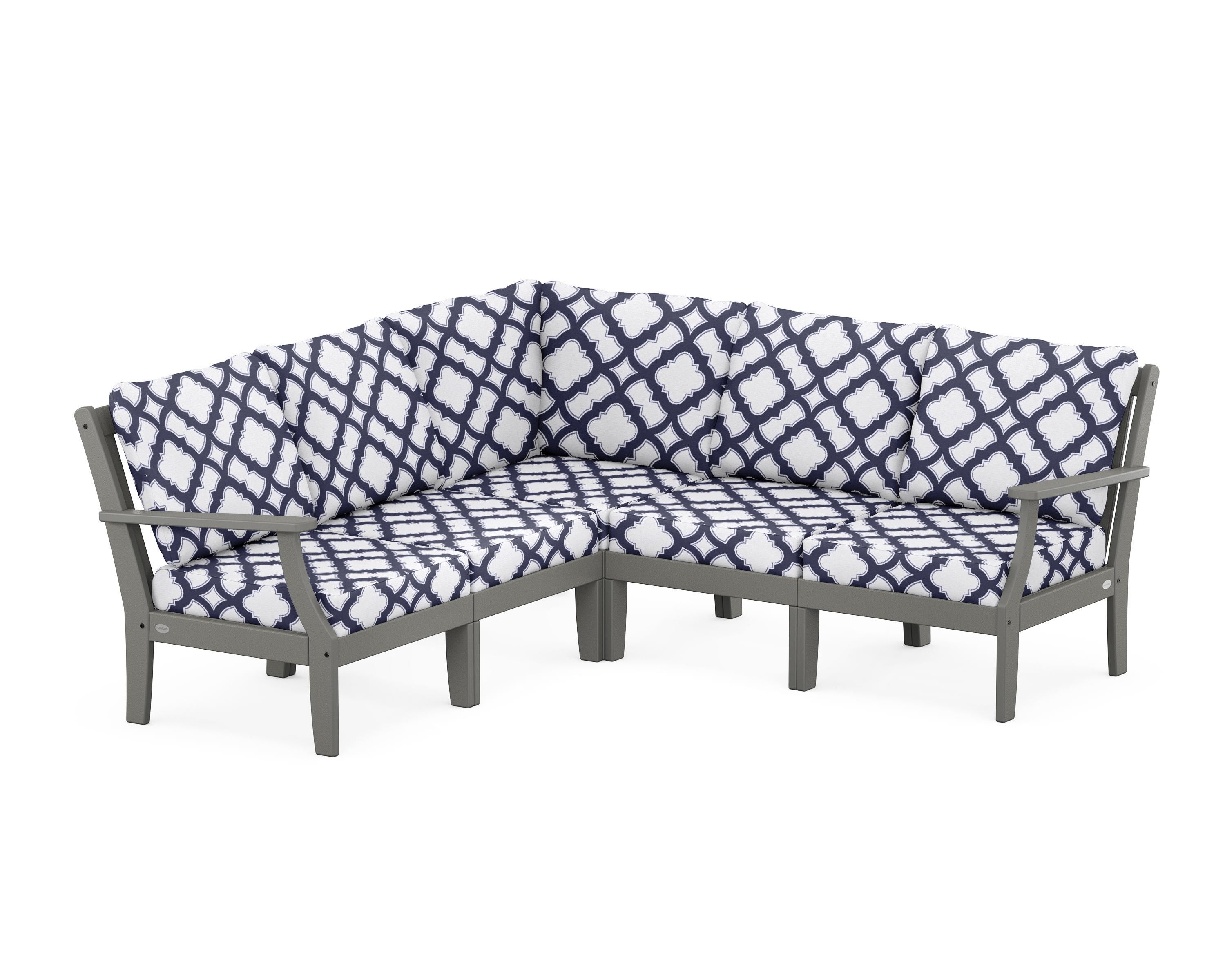 POLYWOOD® Braxton Modular 5-Piece Deep Seating Set in Slate Grey / Trellis Navy