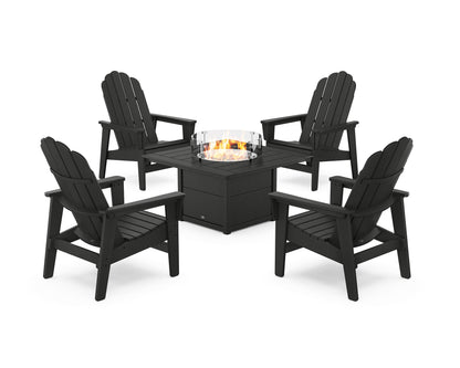 POLYWOOD® 5-Piece Vineyard Grand Upright Adirondack Conversation Set with Fire Pit Table in Black