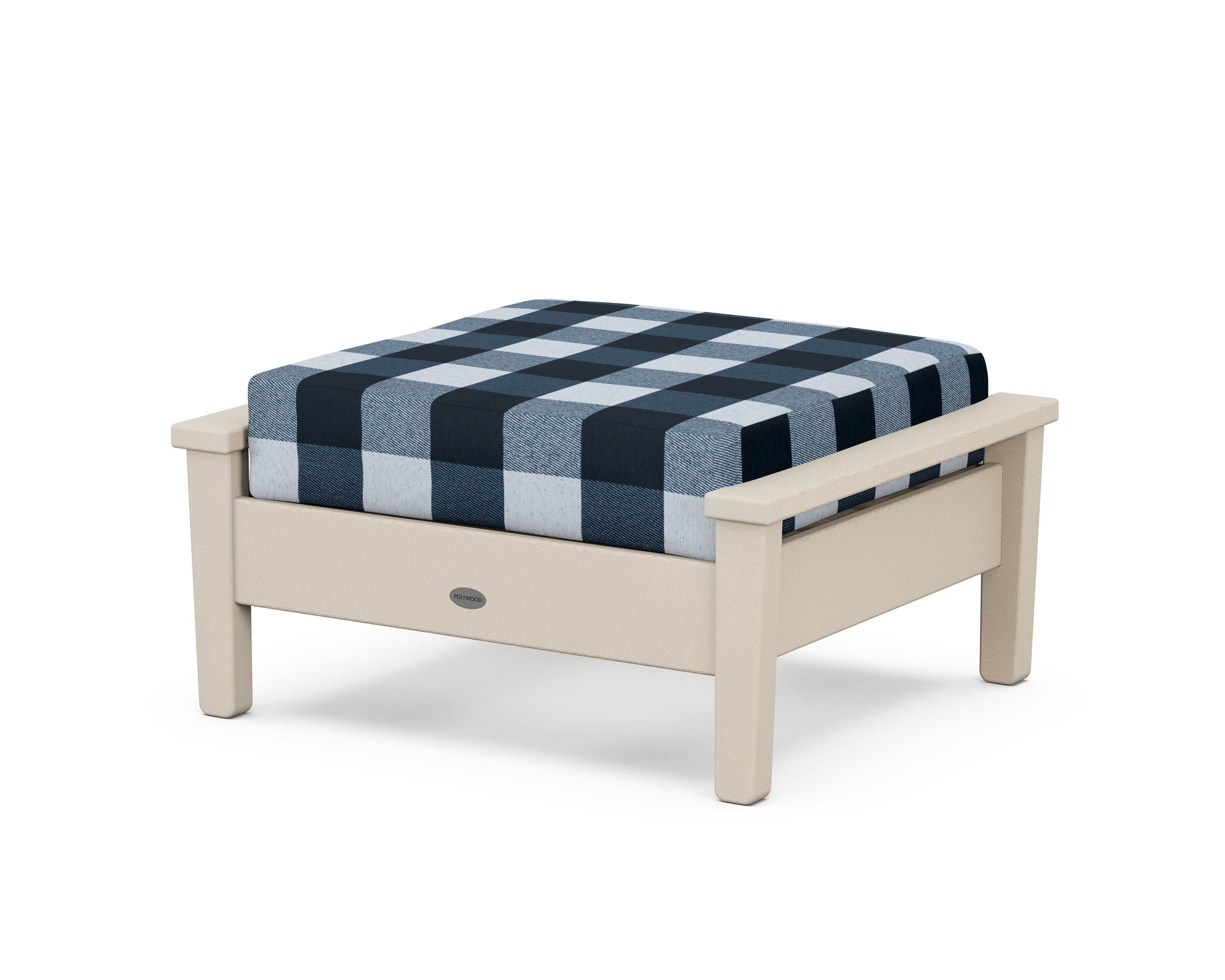 POLYWOOD® Prescott Deep Seating Ottoman in Sand / Buffalo Plaid Marine Indigo