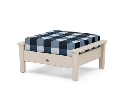 POLYWOOD® Prescott Deep Seating Ottoman in Sand / Buffalo Plaid Marine Indigo