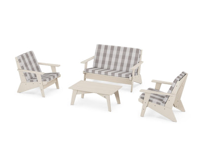 POLYWOOD® Riviera Modern Lounge 4-Piece Set in Sand / Buffalo Plaid Grey Mist