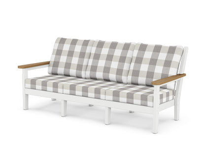 POLYWOOD® Chippendale Deep Seating Sofa in White / Natural / Buffalo Plaid Grey Mist