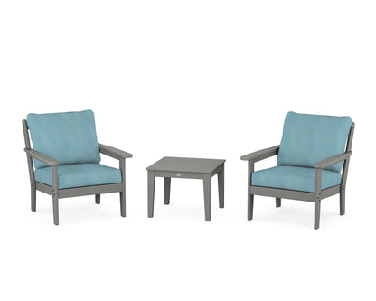 Country Living Cottage 3-Piece Deep Seating Set in Slate Grey / Lattice Sky Blue