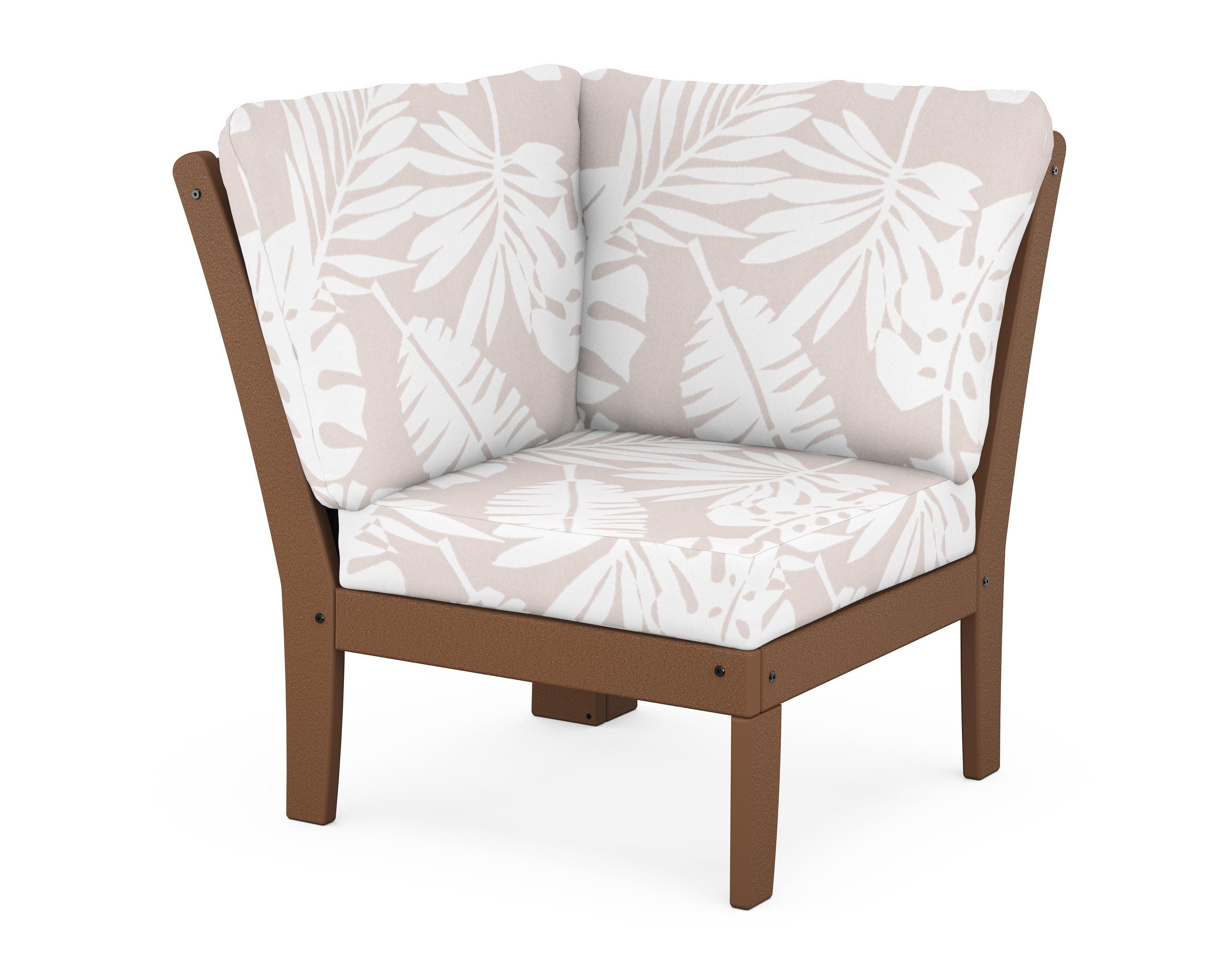 POLYWOOD® Braxton Modular Corner Chair in Teak / Leaf Dune Burlap