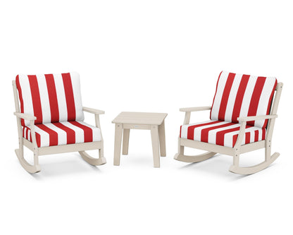 POLYWOOD® Braxton 3-Piece Deep Seating Rocker Set in Sand / Cabana Stripe Crimson