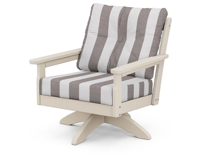 POLYWOOD® Vineyard Deep Seating Swivel Chair in Sand / Cabana Stripe Grey Mist