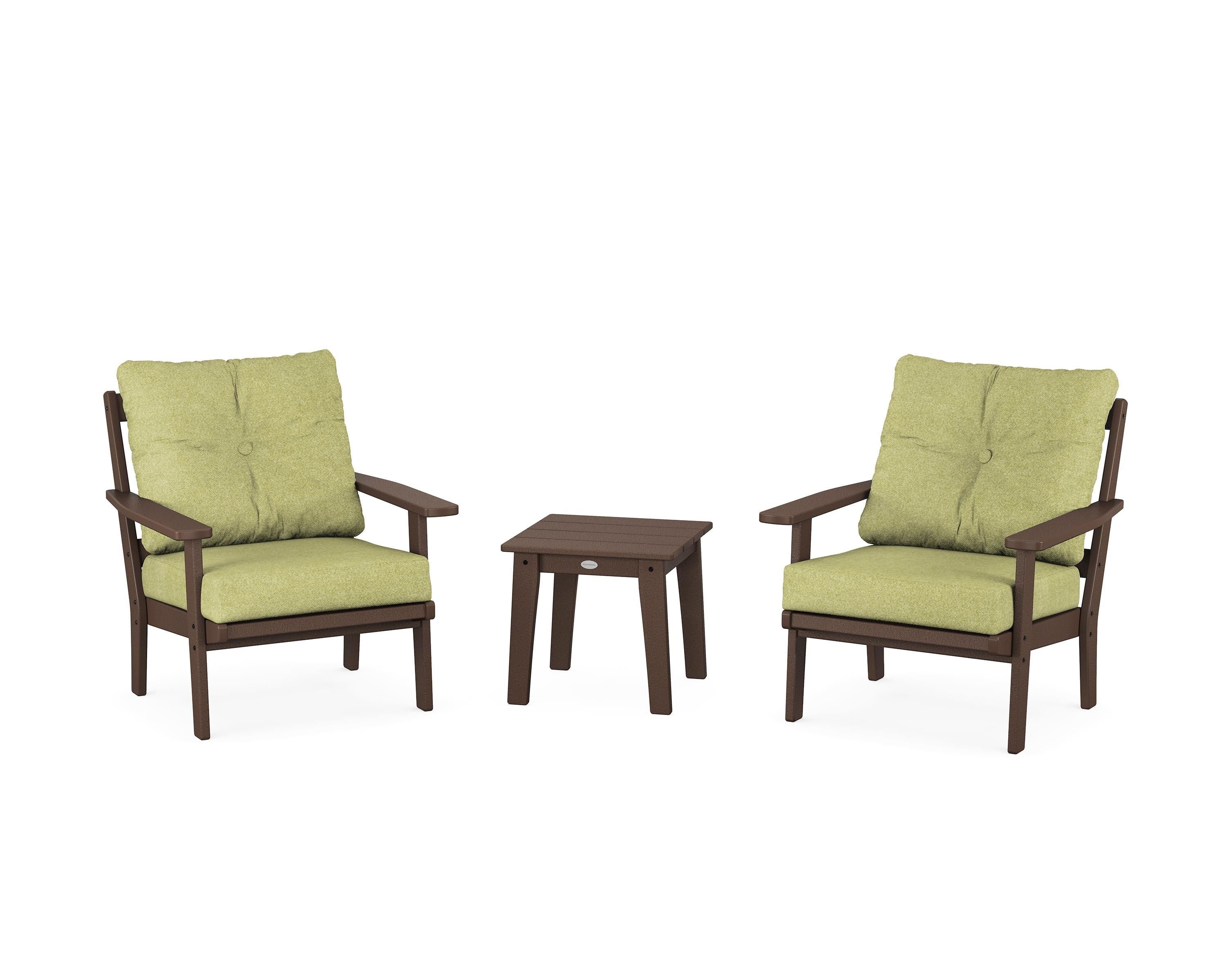 POLYWOOD® Prairie 3-Piece Deep Seating Set in Mahogany / Chartreuse Boucle