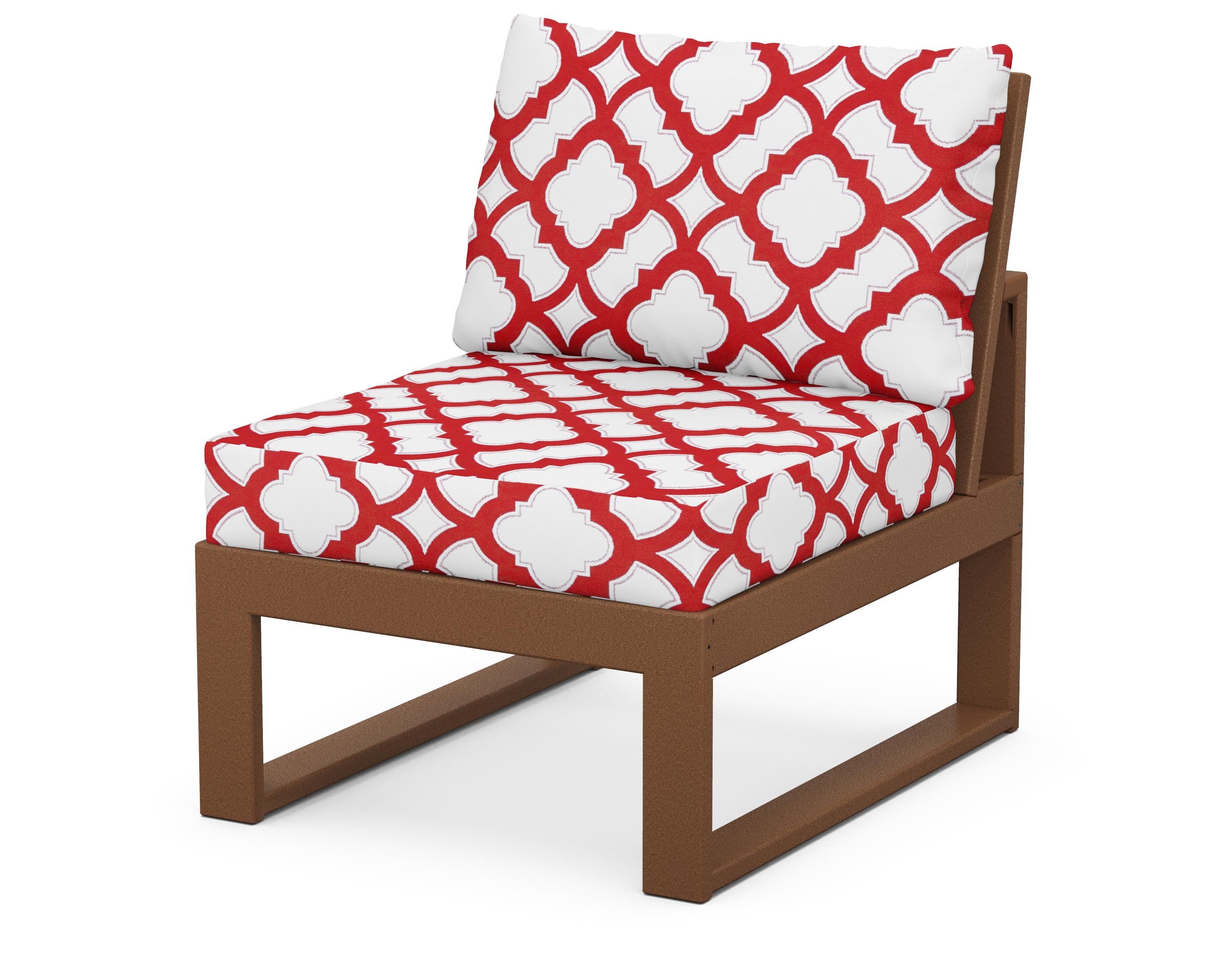 Unbranded Modular Armless Chair in Teak / Trellis Crimson
