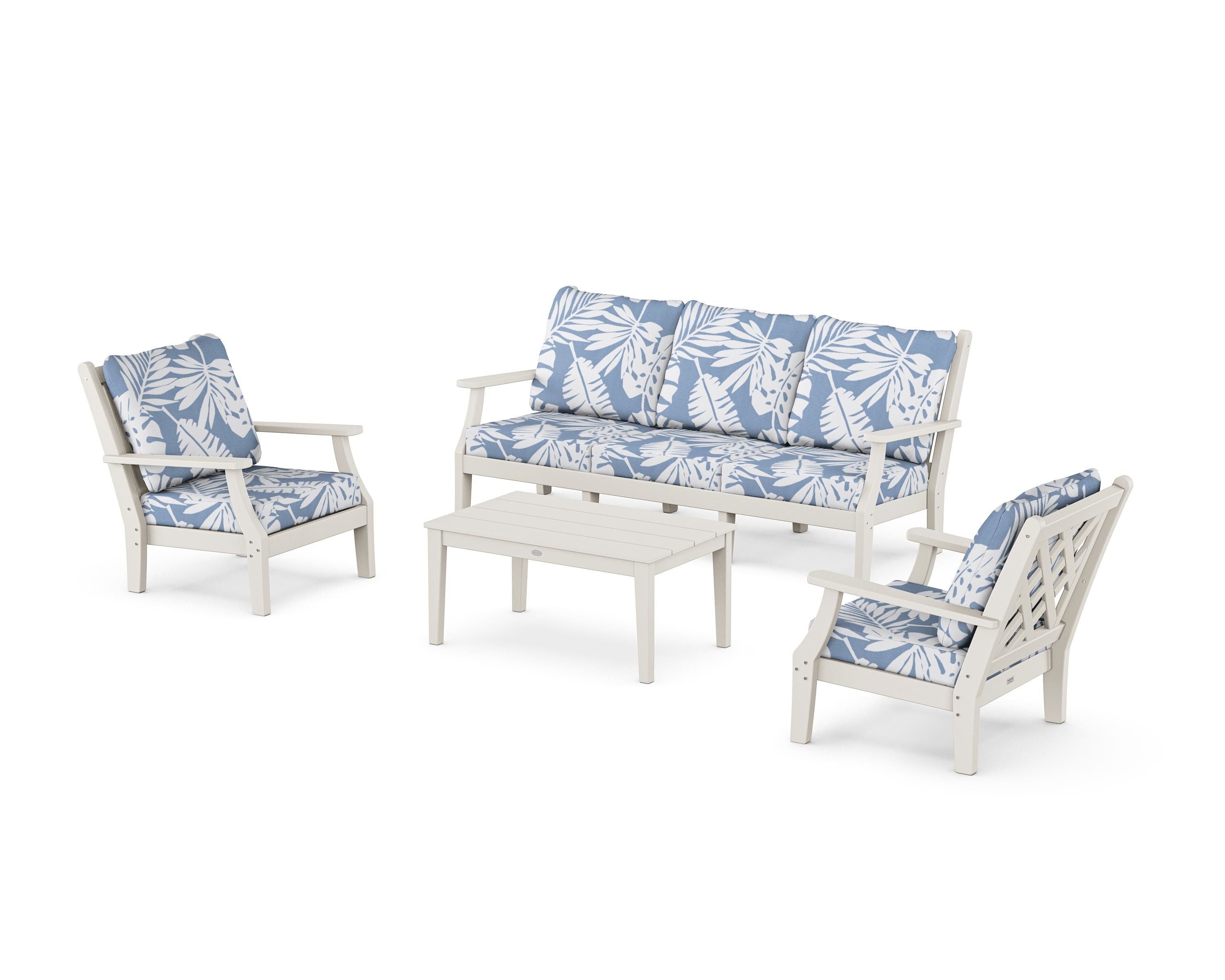 Country Living Wovendale 4-Piece Deep Seating Set with Sofa in Sand / Leaf Sky Blue