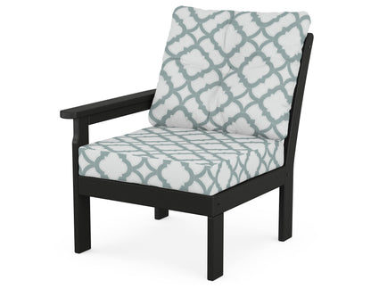 POLYWOOD® Vineyard Modular Left Arm Chair in Black / Trellis Glacier Spa