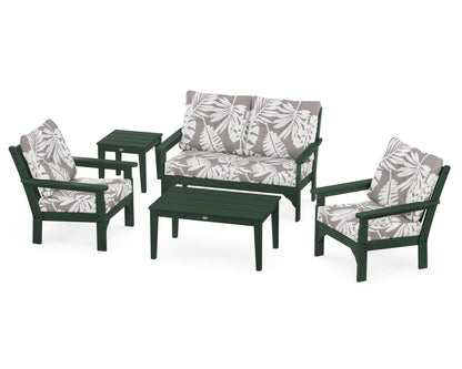 POLYWOOD® Vineyard 5-Piece Deep Seating Set in Green / Leaf Grey Mist