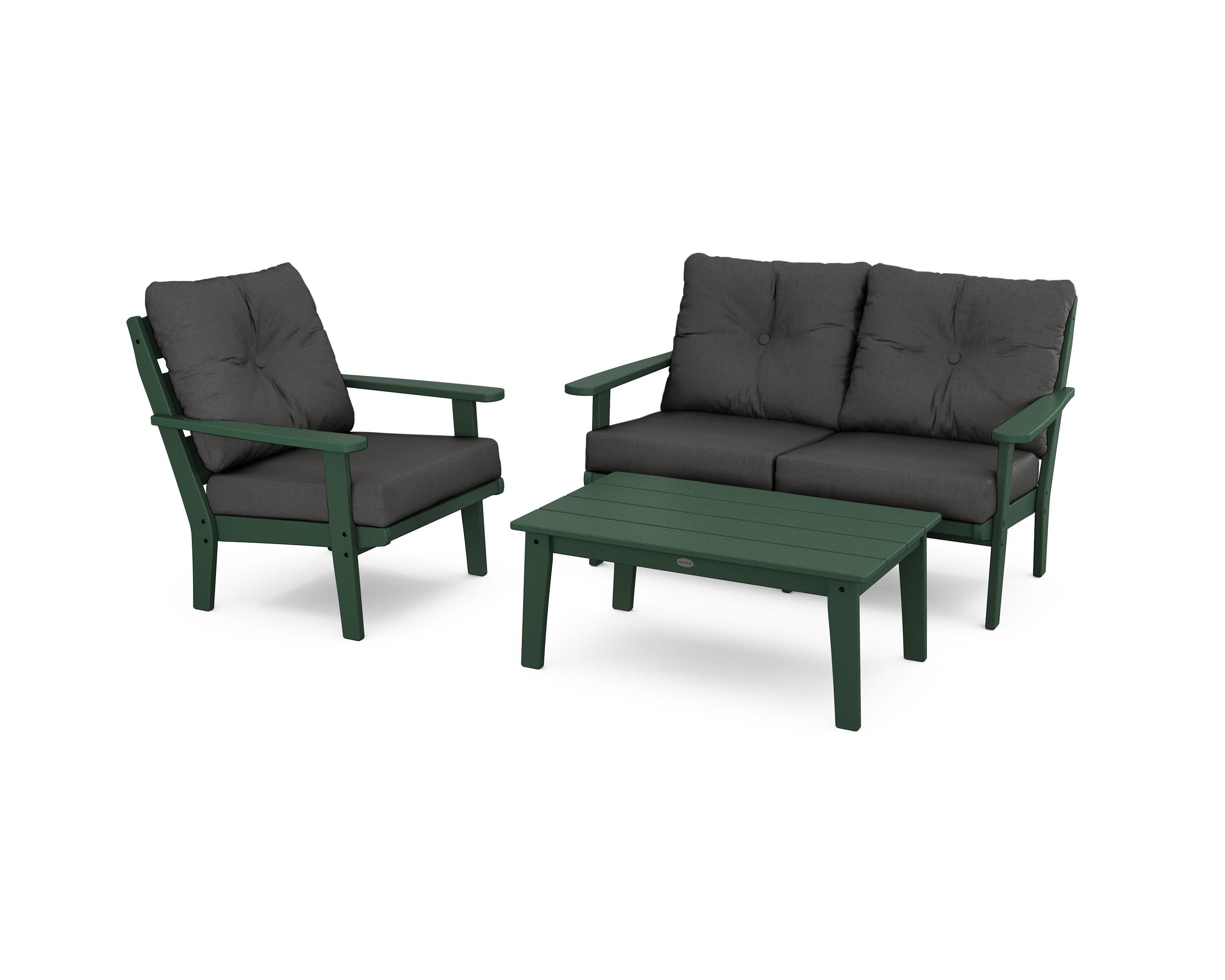 POLYWOOD® Lakeside 3-Piece Deep Seating Set in Green / Spectrum Carbon