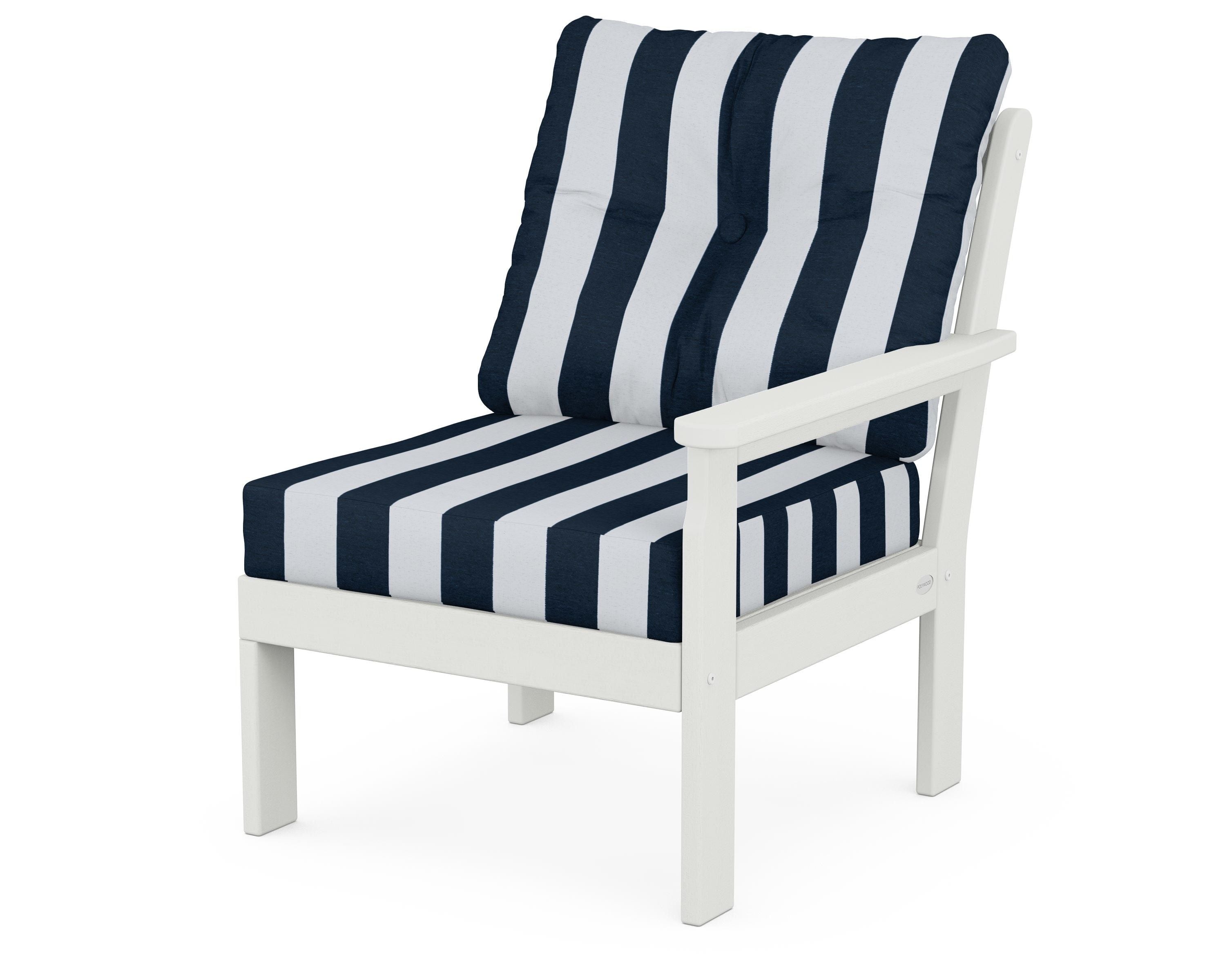 POLYWOOD® Vineyard Modular Right Arm Chair in Vintage White / Cabana Stripe Marine Indigo