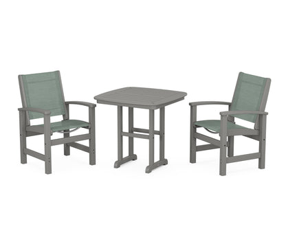 POLYWOOD® Coastal 3-Piece Dining Set in Slate Grey / Dupioni Sea Mist Sling
