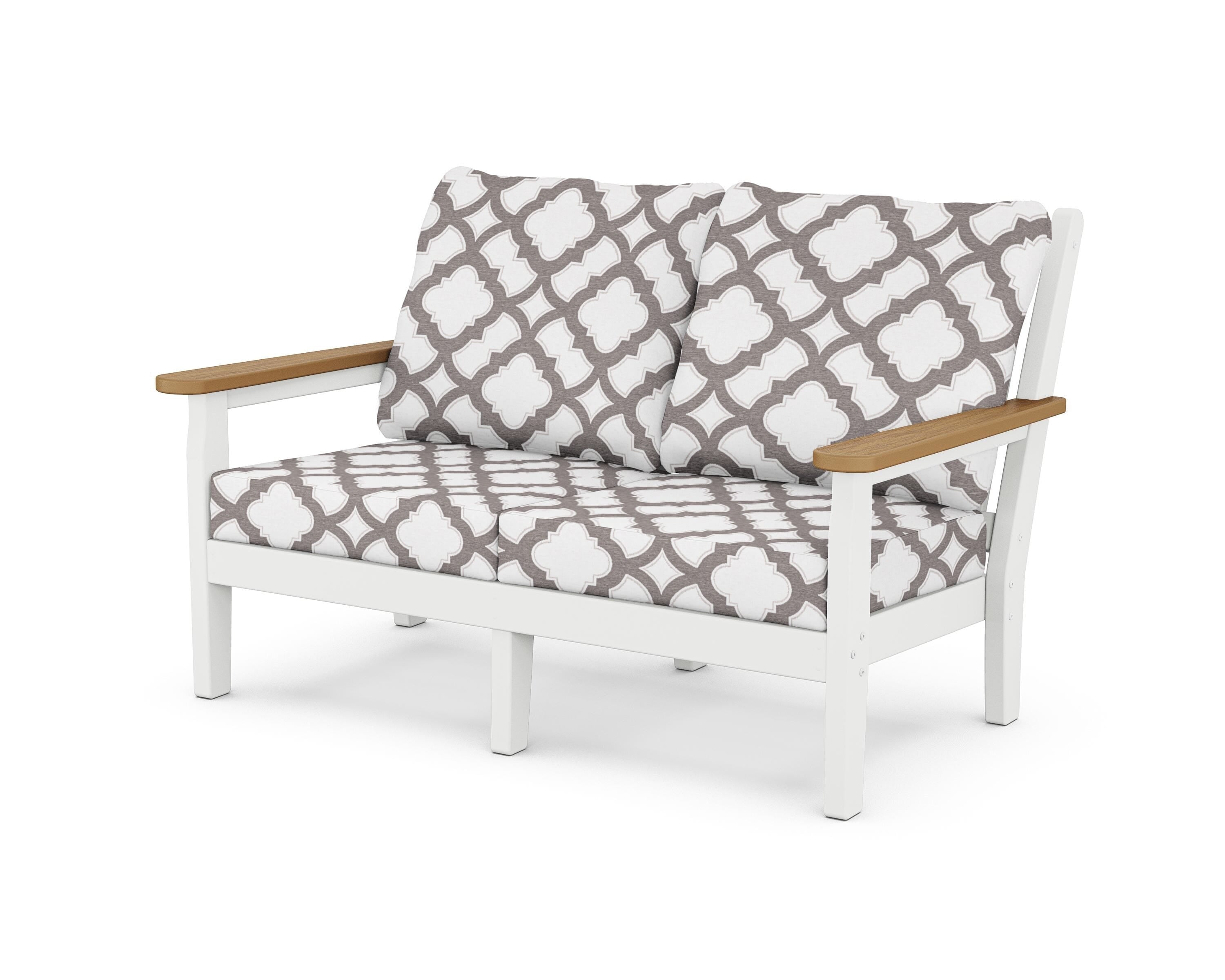 POLYWOOD® Chippendale Deep Seating Loveseat in White / Natural / Trellis Grey Mist