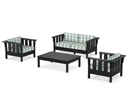 Martha Stewart by POLYWOOD® Acadia 4-Piece Deep Seating Set with Loveseat in Black / Buffalo Plaid Glacier Spa