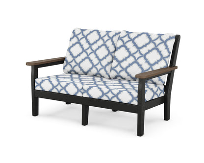POLYWOOD® Chippendale Deep Seating Loveseat in Black / Kona / Trellis Sky Blue